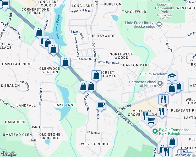 map of restaurants, bars, coffee shops, grocery stores, and more near 7011 Valerie Anne Drive in Raleigh