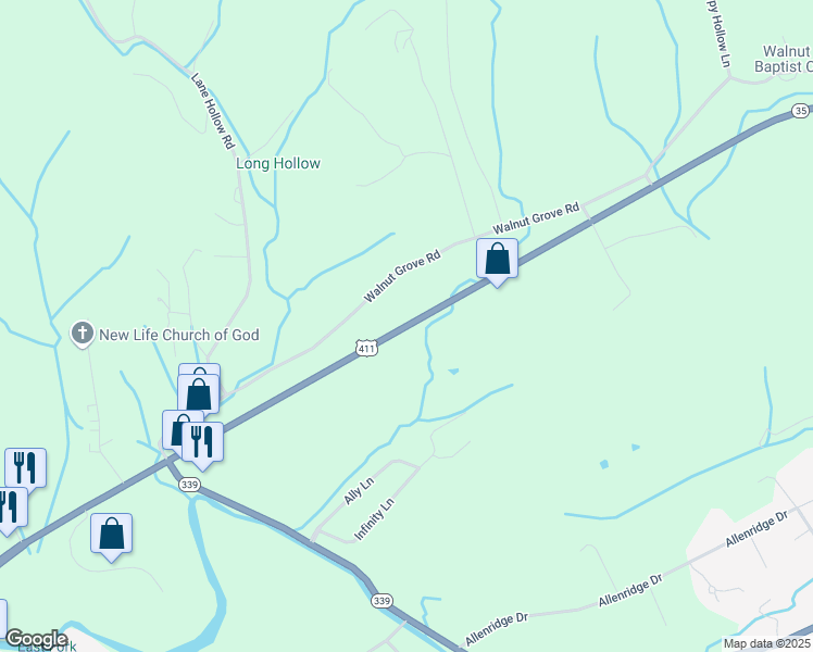 map of restaurants, bars, coffee shops, grocery stores, and more near Newport Highway in Sevierville