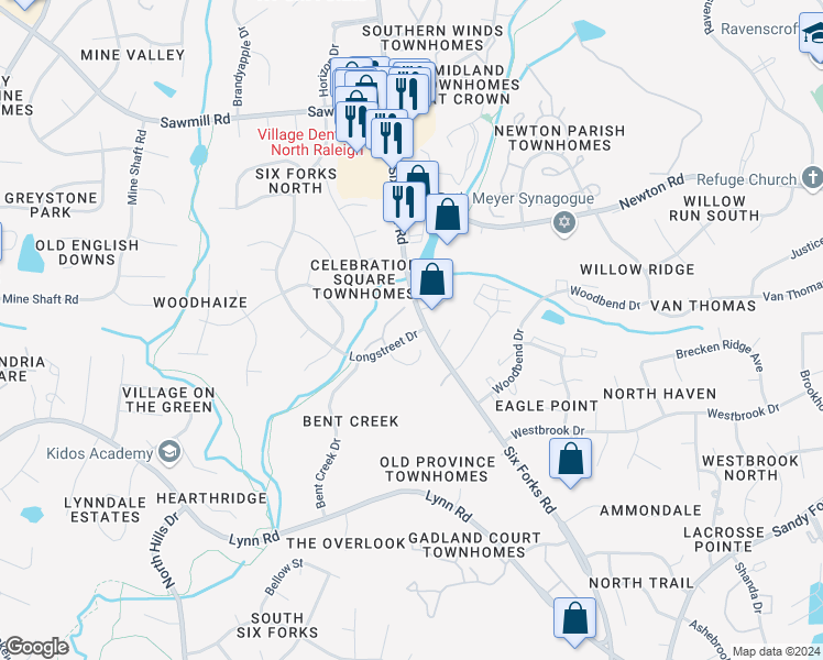 map of restaurants, bars, coffee shops, grocery stores, and more near in Raleigh
