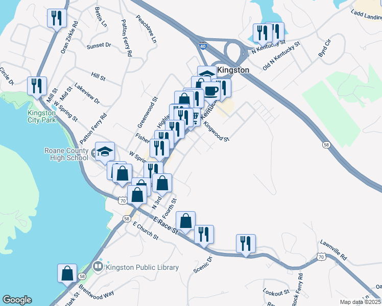 map of restaurants, bars, coffee shops, grocery stores, and more near 526 North 3rd Street in Kingston