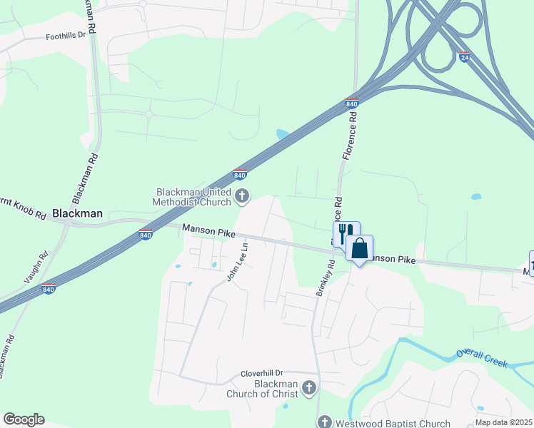 map of restaurants, bars, coffee shops, grocery stores, and more near 4380 Manson Pike in Murfreesboro