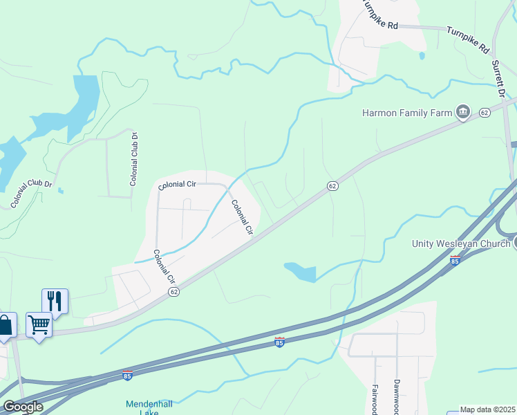 map of restaurants, bars, coffee shops, grocery stores, and more near 4553 Collett Farm Road in Trinity