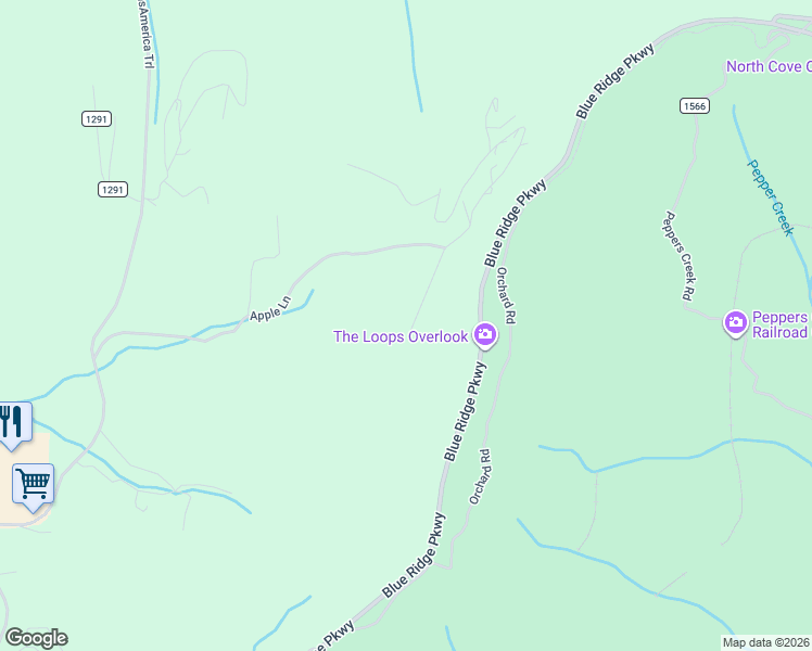 map of restaurants, bars, coffee shops, grocery stores, and more near 228 Continental Divide Road in Spruce Pine