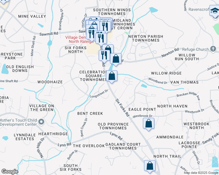 map of restaurants, bars, coffee shops, grocery stores, and more near in Raleigh