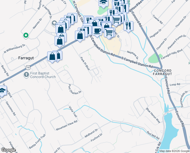 map of restaurants, bars, coffee shops, grocery stores, and more near 268 Ivy Gate Lane in Knoxville