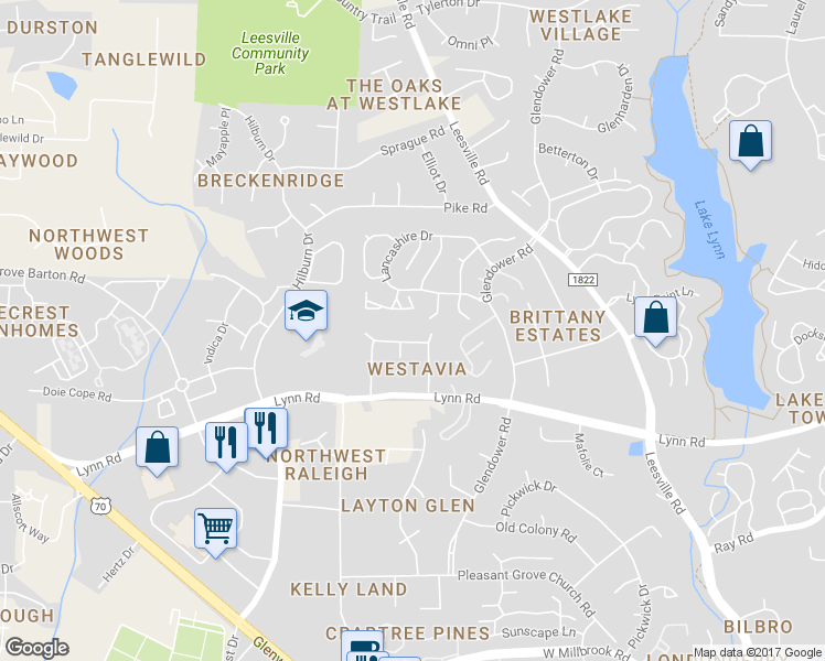 map of restaurants, bars, coffee shops, grocery stores, and more near 4604 Bayspring Lane in Raleigh