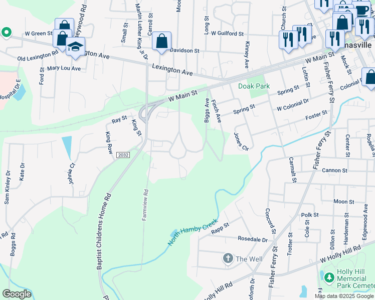 map of restaurants, bars, coffee shops, grocery stores, and more near 411 Biggs Avenue in Thomasville