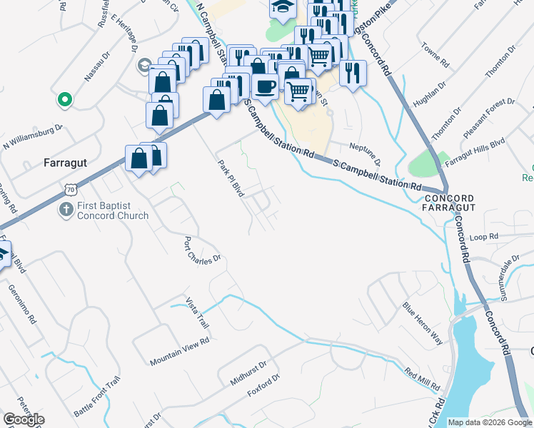 map of restaurants, bars, coffee shops, grocery stores, and more near 268 Ivy Gate Lane in Knoxville