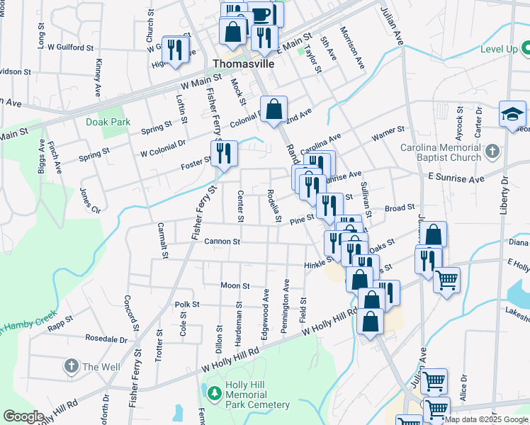 map of restaurants, bars, coffee shops, grocery stores, and more near 309 Skiles Heights in Thomasville