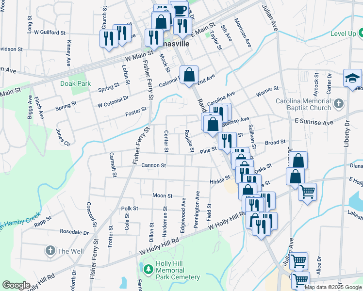 map of restaurants, bars, coffee shops, grocery stores, and more near 309 Skiles Heights in Thomasville