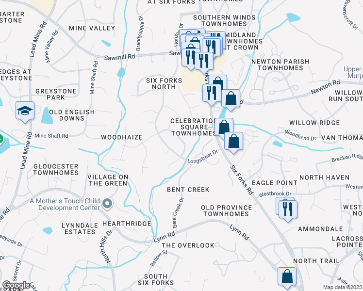 map of restaurants, bars, coffee shops, grocery stores, and more near 7532 Stuart Drive in Raleigh