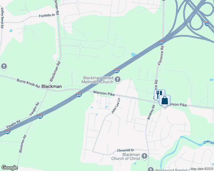 map of restaurants, bars, coffee shops, grocery stores, and more near 4418 Manson Pike in Murfreesboro