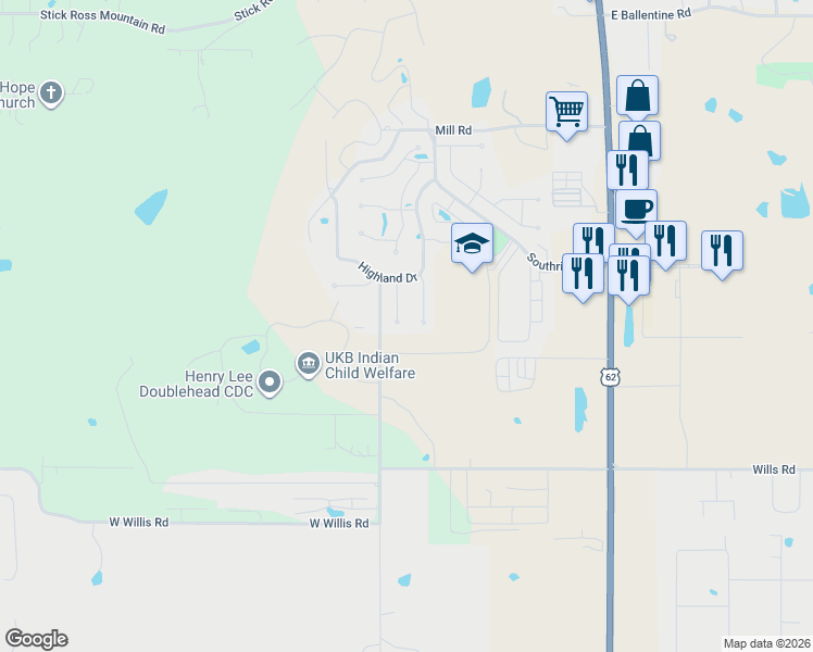 map of restaurants, bars, coffee shops, grocery stores, and more near 4031 Briar Lane in Tahlequah