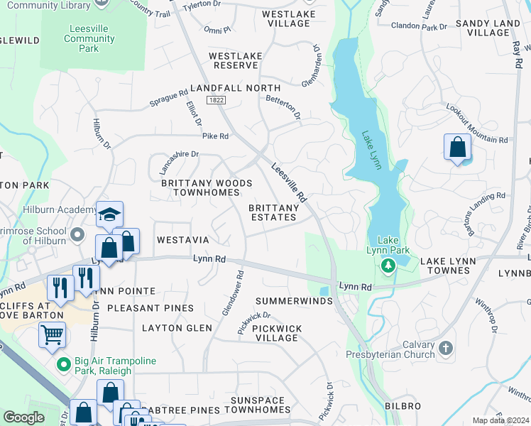 map of restaurants, bars, coffee shops, grocery stores, and more near 6912 Chamonix Place in Raleigh