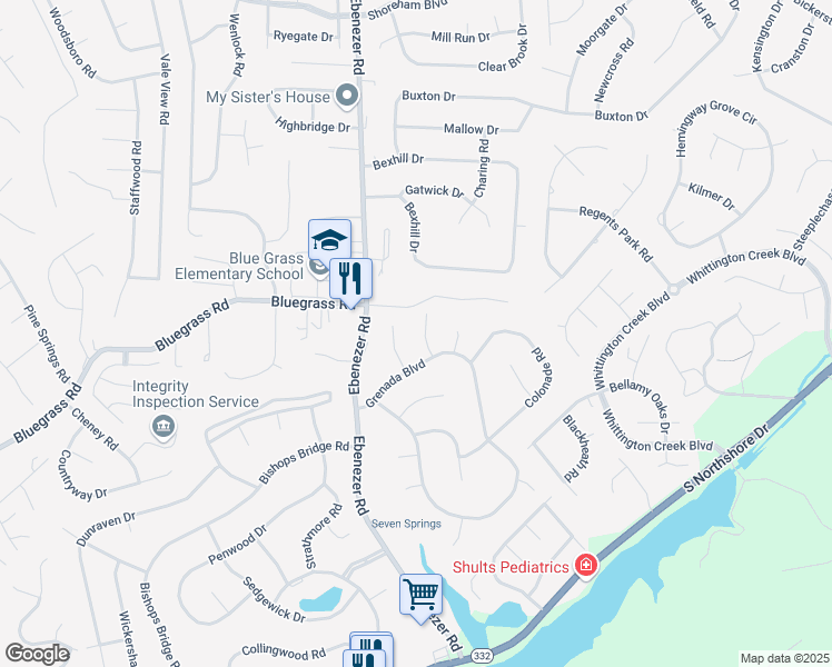 map of restaurants, bars, coffee shops, grocery stores, and more near 1627 Caracas Road in Knoxville