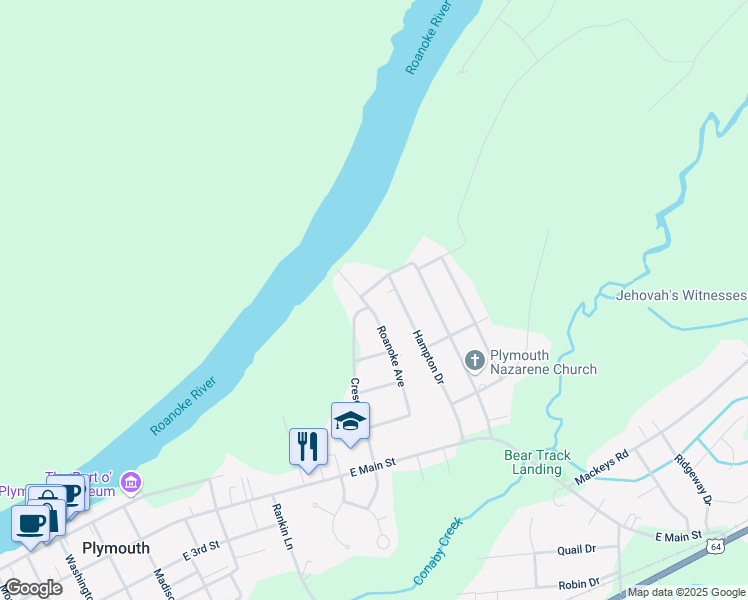 map of restaurants, bars, coffee shops, grocery stores, and more near 311 Roanoke Avenue in Plymouth