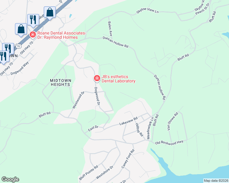 map of restaurants, bars, coffee shops, grocery stores, and more near 153 Park Pl in Harriman