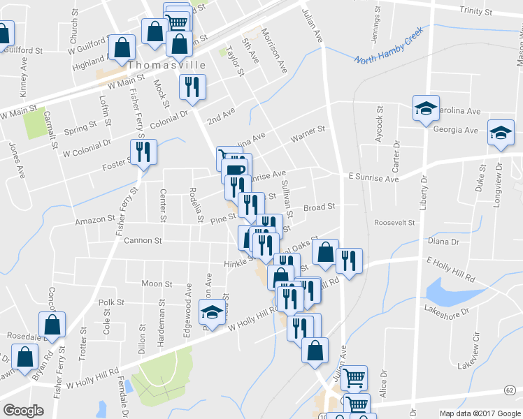 map of restaurants, bars, coffee shops, grocery stores, and more near 507 Irene Street in Thomasville