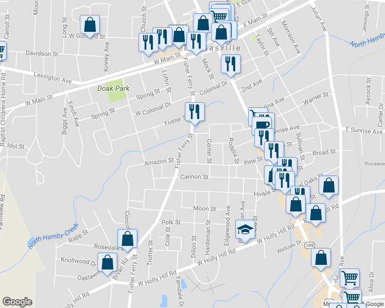 map of restaurants, bars, coffee shops, grocery stores, and more near 312 Worrell Street in Thomasville