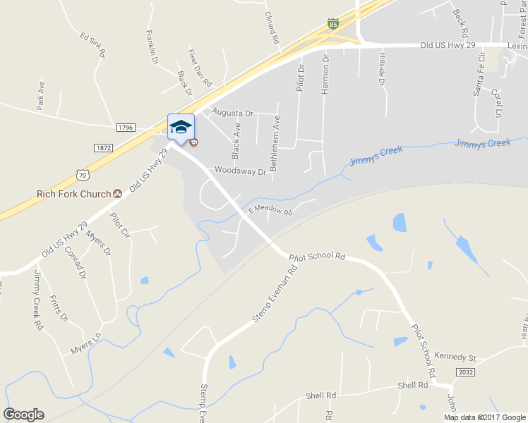 map of restaurants, bars, coffee shops, grocery stores, and more near 170 East Meadow Road in Thomasville