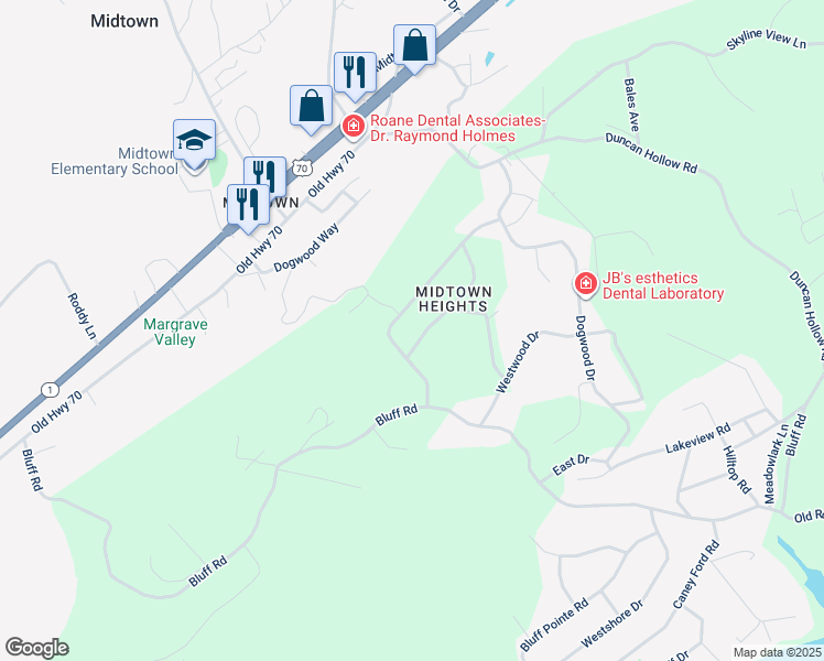 map of restaurants, bars, coffee shops, grocery stores, and more near 111 Shady Lane in Harriman