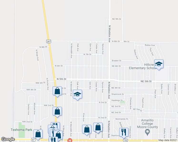 map of restaurants, bars, coffee shops, grocery stores, and more near 511 Elm Avenue in Dumas