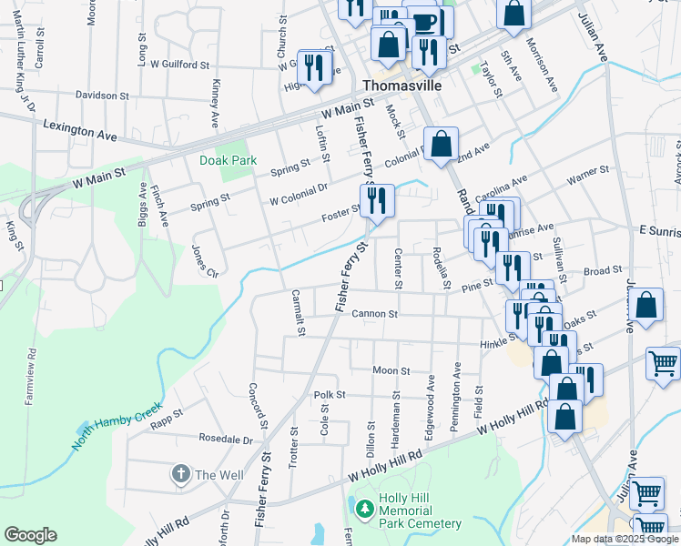 map of restaurants, bars, coffee shops, grocery stores, and more near 318 Fisher Ferry Street in Thomasville