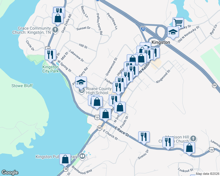 map of restaurants, bars, coffee shops, grocery stores, and more near 407 First Street in Kingston