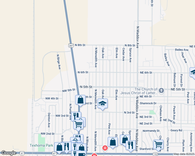 map of restaurants, bars, coffee shops, grocery stores, and more near 512 North Meredith Avenue in Dumas