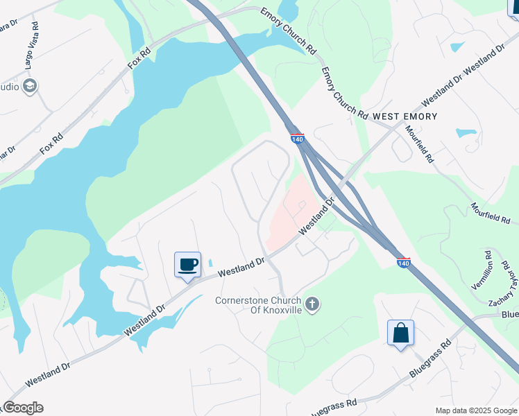 map of restaurants, bars, coffee shops, grocery stores, and more near 1101 Garrison Ridge Boulevard in Knoxville