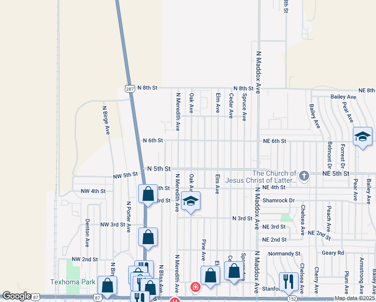 map of restaurants, bars, coffee shops, grocery stores, and more near 512 North Meredith Avenue in Dumas