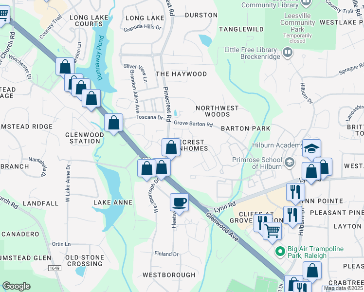 map of restaurants, bars, coffee shops, grocery stores, and more near 7011 Valerie Anne Drive in Raleigh