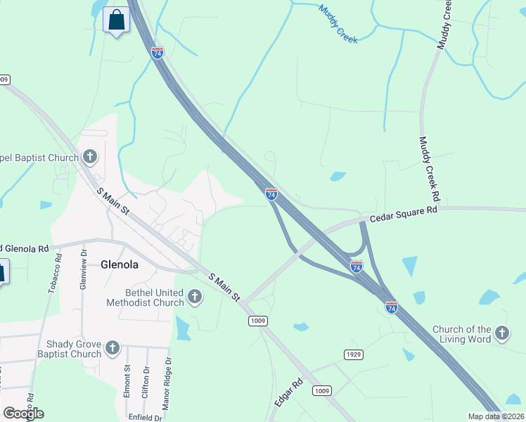 map of restaurants, bars, coffee shops, grocery stores, and more near 5590 Cedar Square Road in Archdale