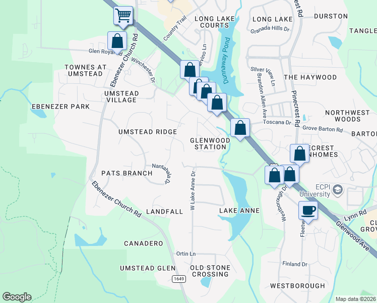 map of restaurants, bars, coffee shops, grocery stores, and more near 7904 Looking Glass Court in Raleigh