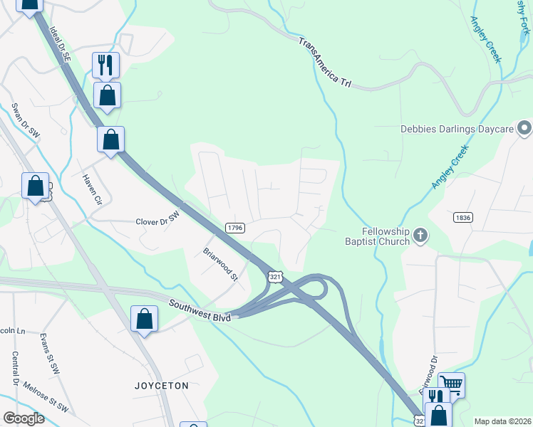 map of restaurants, bars, coffee shops, grocery stores, and more near 141 Victoria Court in Lenoir