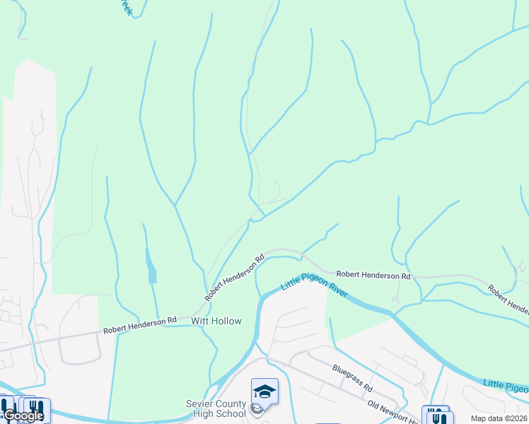 map of restaurants, bars, coffee shops, grocery stores, and more near 1304 Witt Hollow Road in Sevierville