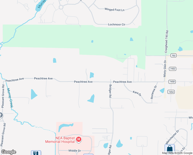 map of restaurants, bars, coffee shops, grocery stores, and more near 4914 Peachtree Avenue in Jonesboro