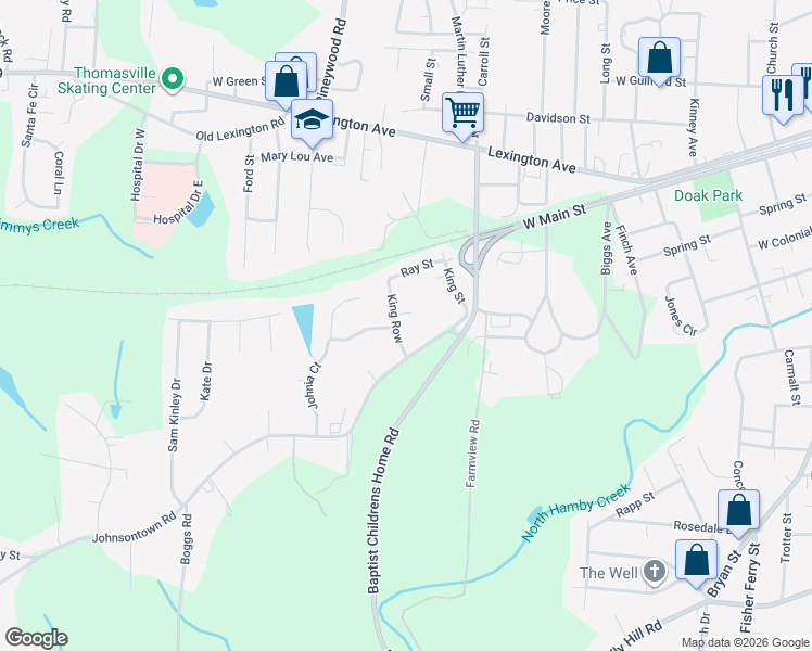map of restaurants, bars, coffee shops, grocery stores, and more near 900 Johnsontown Road in Thomasville