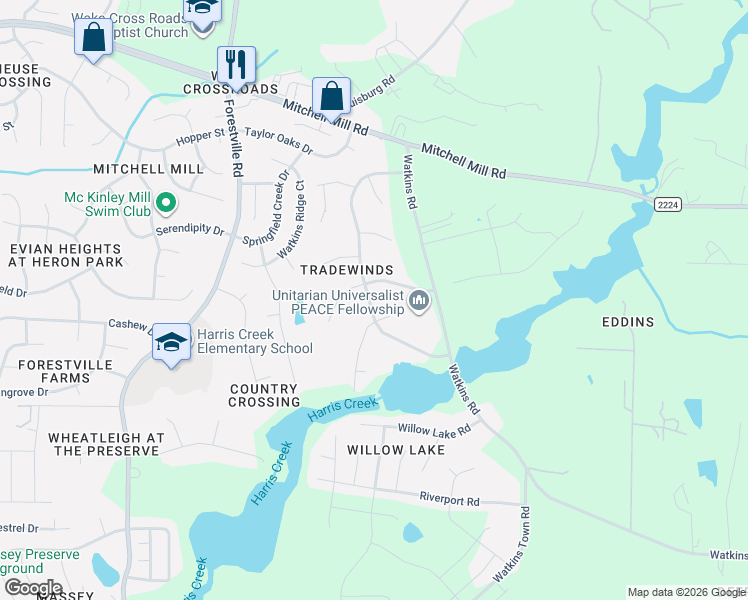 map of restaurants, bars, coffee shops, grocery stores, and more near 3500 Castlegate Drive in Raleigh