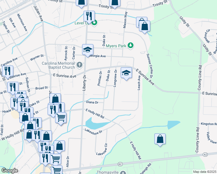 map of restaurants, bars, coffee shops, grocery stores, and more near 701 Briles Street in Thomasville