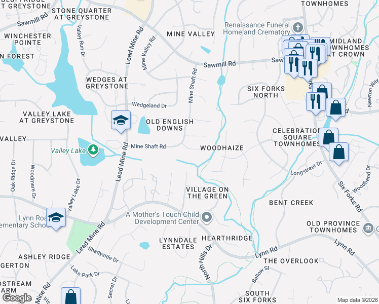 map of restaurants, bars, coffee shops, grocery stores, and more near 1129 Theresa Court in Raleigh