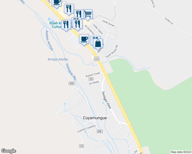 map of restaurants, bars, coffee shops, grocery stores, and more near 3 George Hayes Sr Place in Santa Fe
