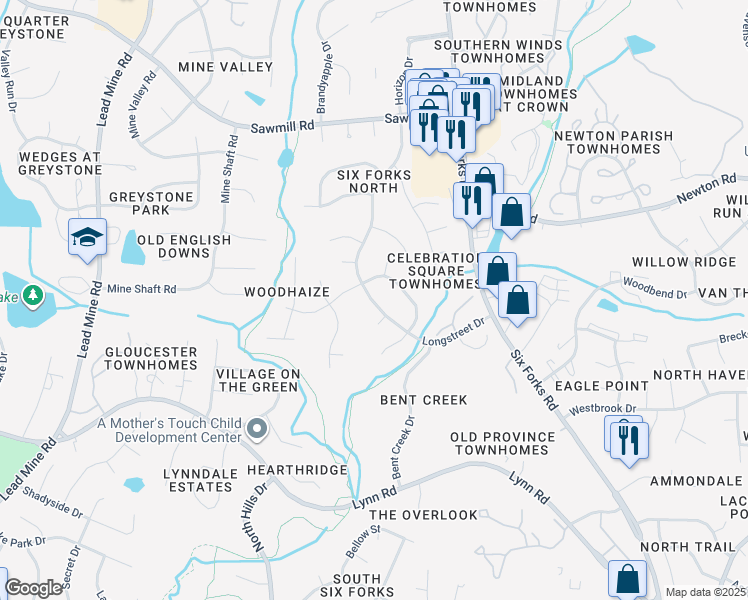 map of restaurants, bars, coffee shops, grocery stores, and more near 7308 Longstreet Drive in Raleigh