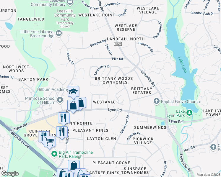 map of restaurants, bars, coffee shops, grocery stores, and more near 6940 Spring Drive in Raleigh