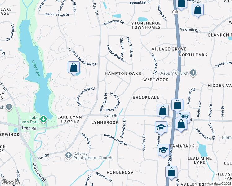 map of restaurants, bars, coffee shops, grocery stores, and more near 7004 Three Bridges Circle in Raleigh