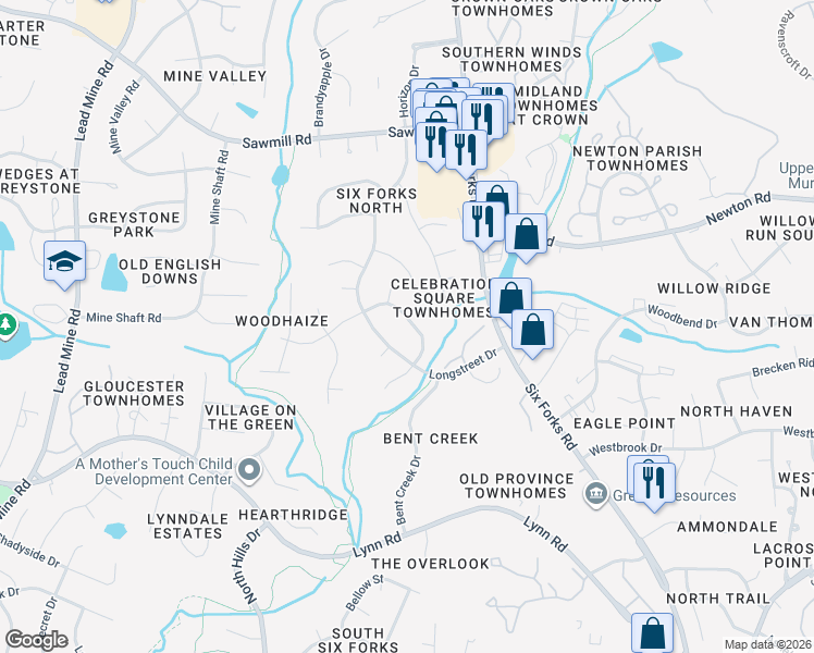 map of restaurants, bars, coffee shops, grocery stores, and more near 7532 Stuart Drive in Raleigh
