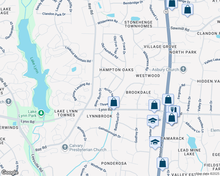 map of restaurants, bars, coffee shops, grocery stores, and more near 7004 Three Bridges Circle in Raleigh