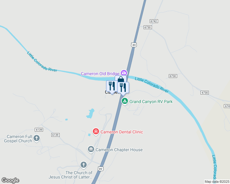 map of restaurants, bars, coffee shops, grocery stores, and more near in Cameron