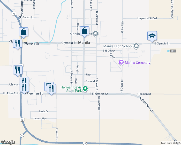 map of restaurants, bars, coffee shops, grocery stores, and more near 132 First in Manila