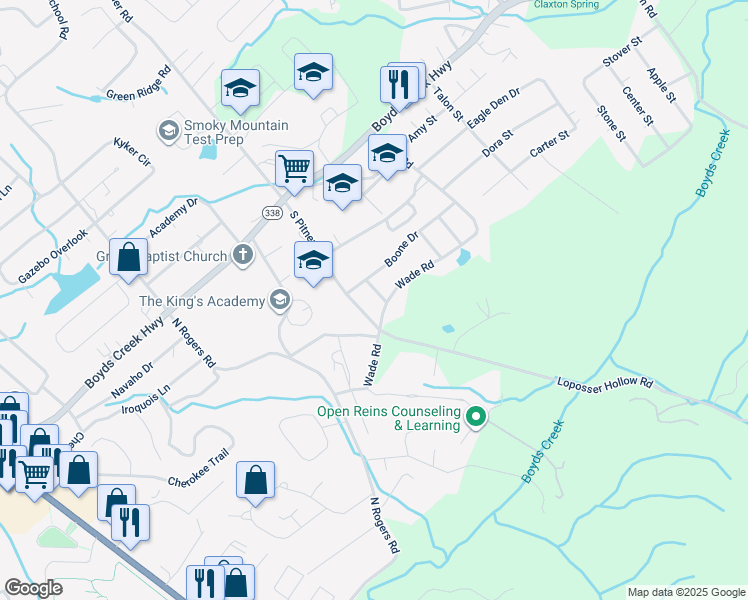 map of restaurants, bars, coffee shops, grocery stores, and more near 242 South Pitner Road in Seymour